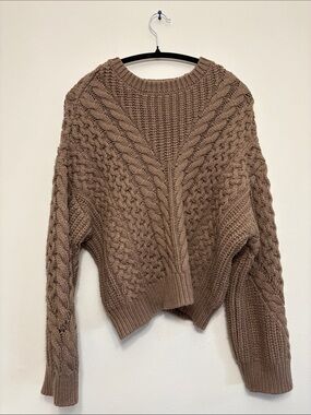Dynamite Cable Knit Scoop Neck Sweater in Taupe